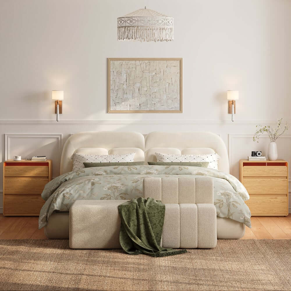 Modern LED Nightstand With Engineered Wood And 3 Drawers