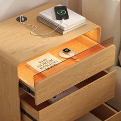 Modern LED Nightstand With Engineered Wood And 3 Drawers