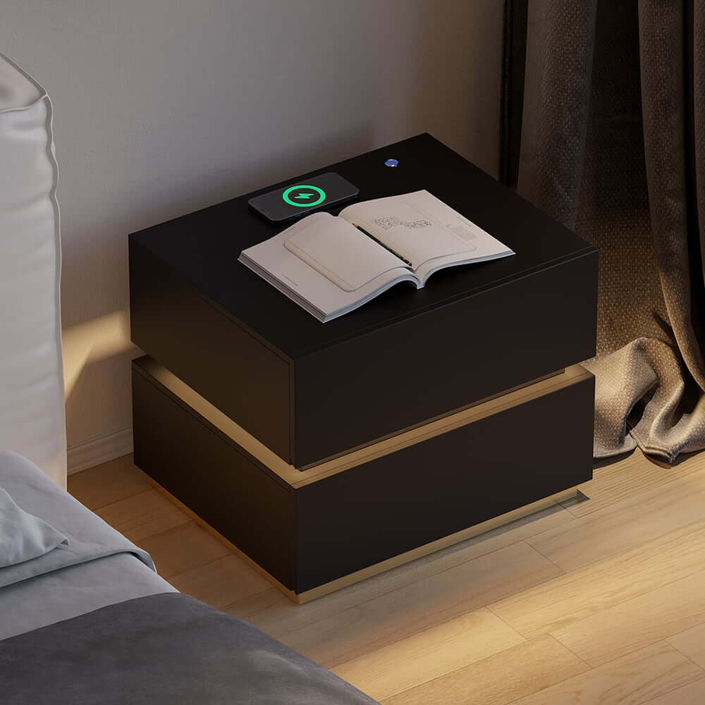 Modern LED Nightstand With Wireless Charging & USB Ports
