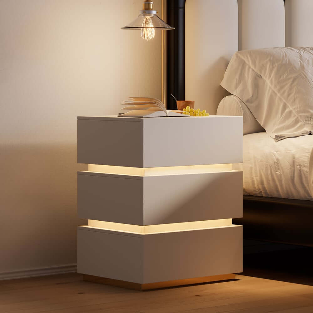 Modern LED Nightstand With Wireless Charging & USB Ports Main Product Image