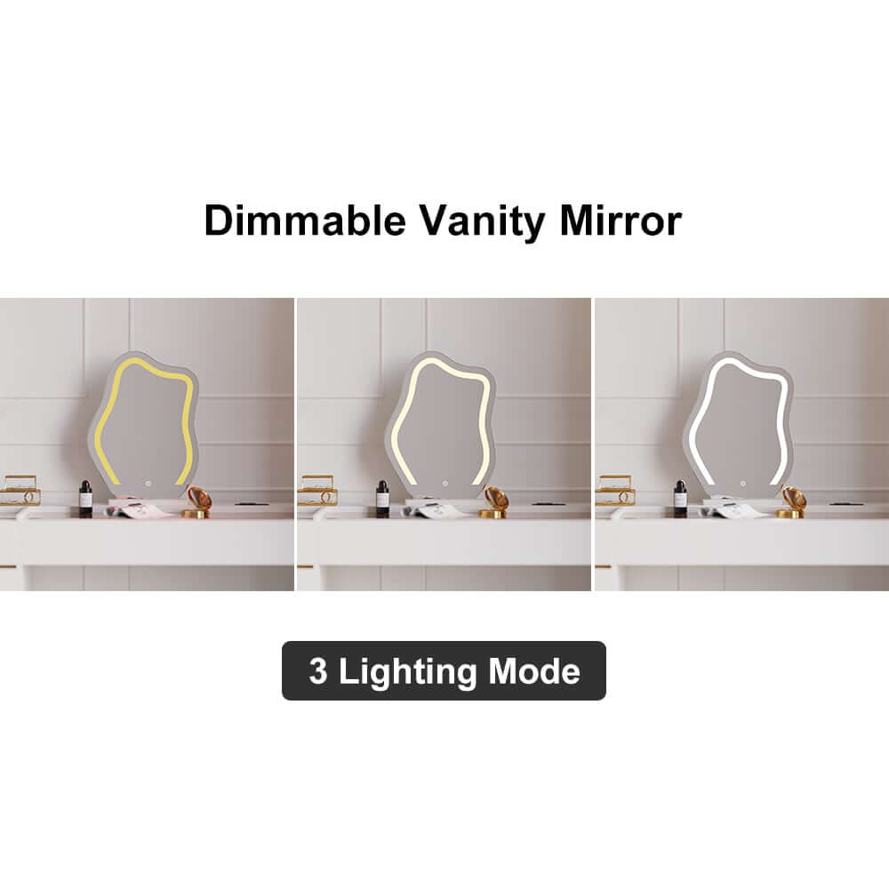 Modern LED Vanity Set with Mirror and Two Nightstands