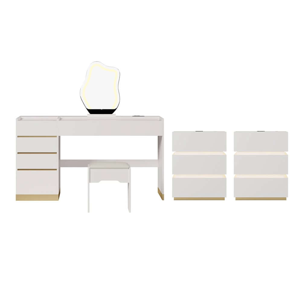 Modern LED Vanity Set with Mirror and Two Nightstands