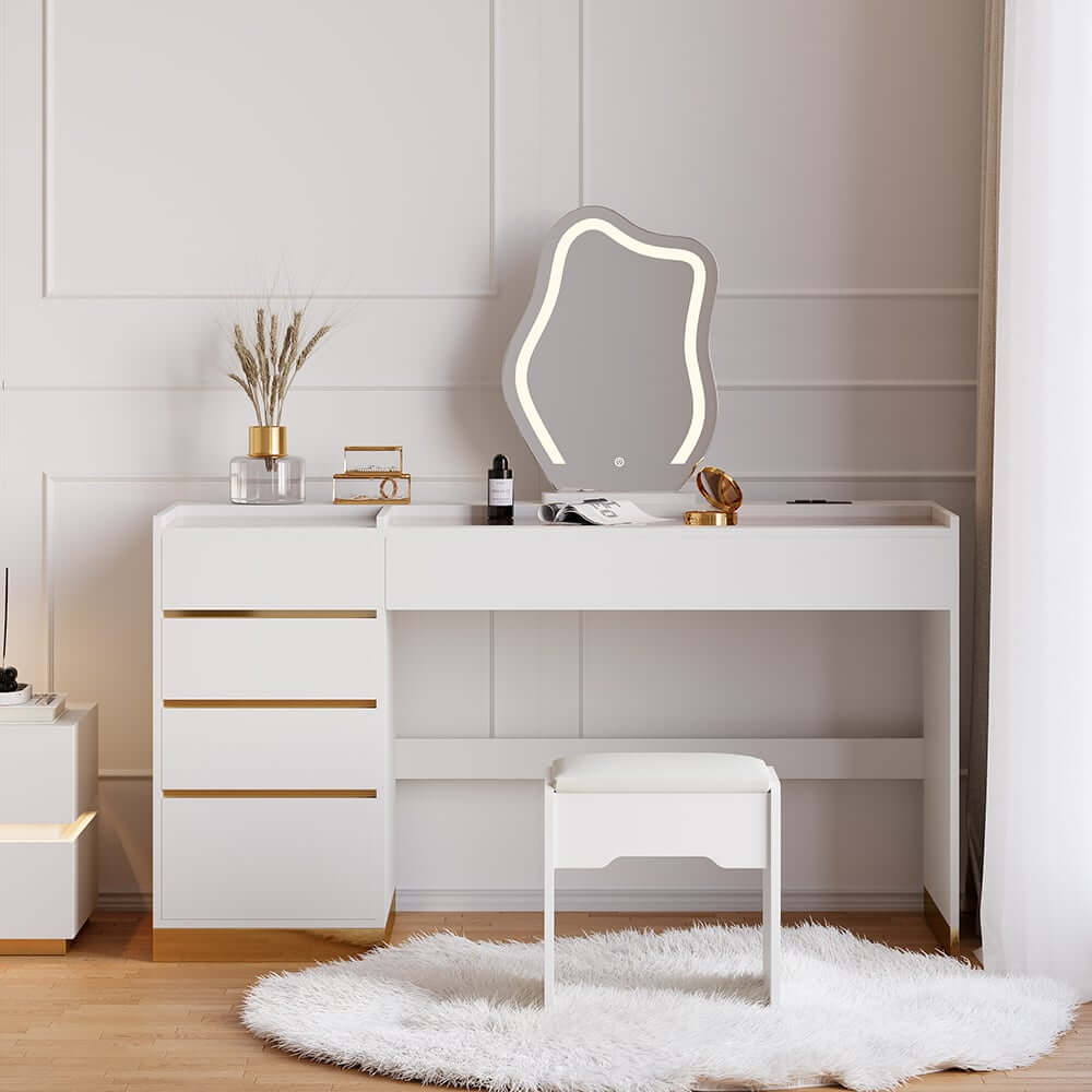 Modern LED Vanity Set with Mirror and Two Nightstands