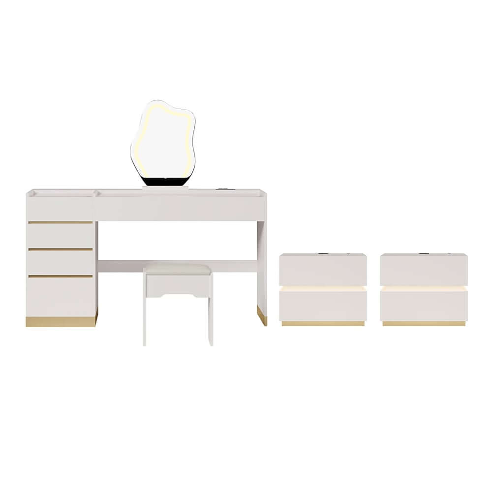 Modern LED Vanity Set with Mirror and Two Nightstands