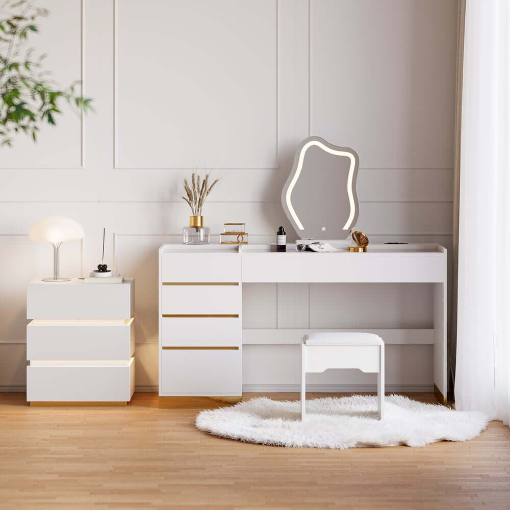 Modern LED Vanity Set with Mirror and Two Nightstands Main Product Image