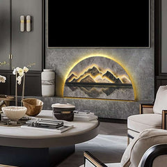 Modern LED Wall Art with Abstract Mountain Silhouette in Semicircle Design