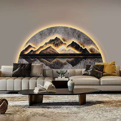 Modern LED Wall Art with Abstract Mountain Silhouette in Semicircle Design
