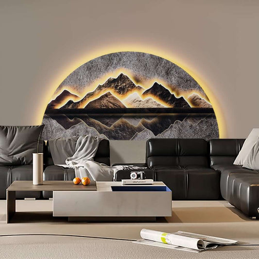 Modern LED Wall Art with Abstract Mountain Silhouette in Semicircle Design Main Product Image