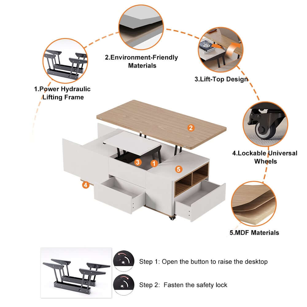 Modern Lift-Top Coffee Table With Storage & Wheels