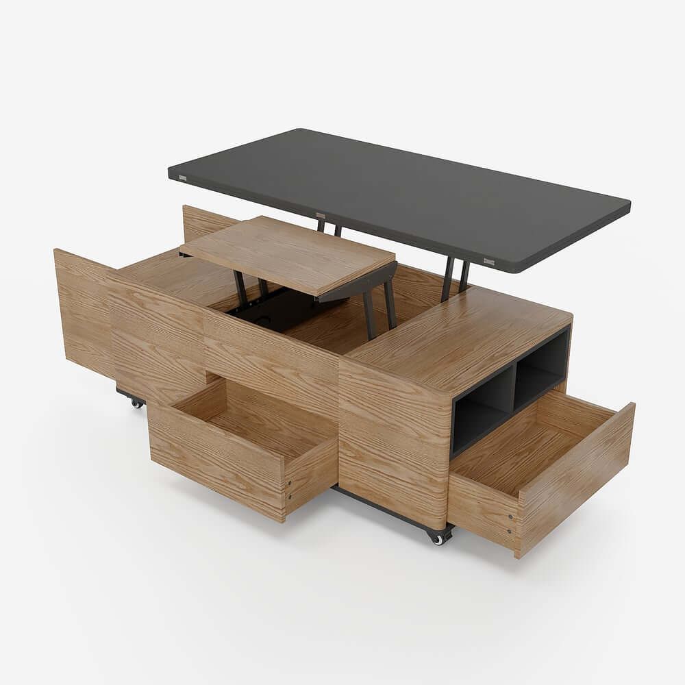 Modern Lift-Top Coffee Table With Storage & Wheels