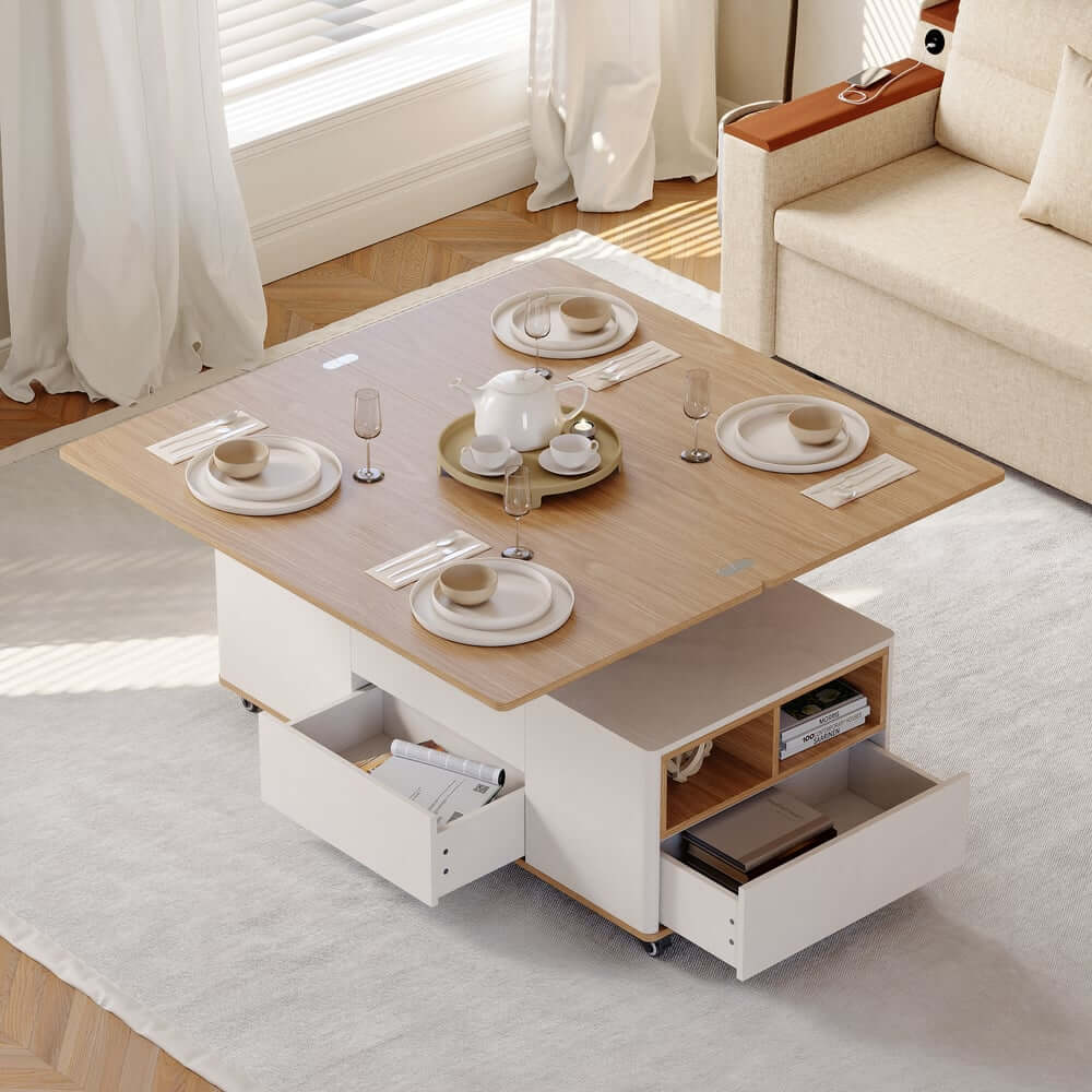 Modern Lift-Top Coffee Table With Storage & Wheels