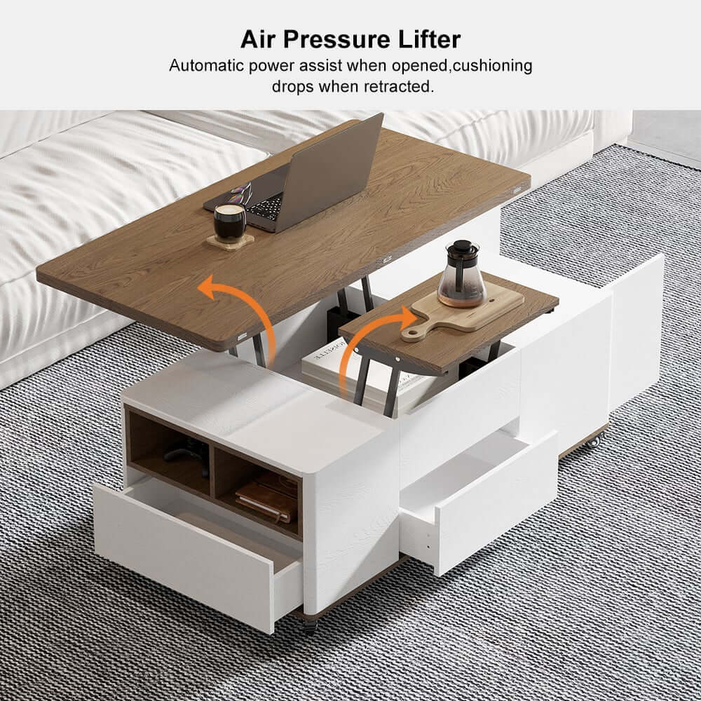 Modern Lift-Top Coffee Table With Storage & Wheels