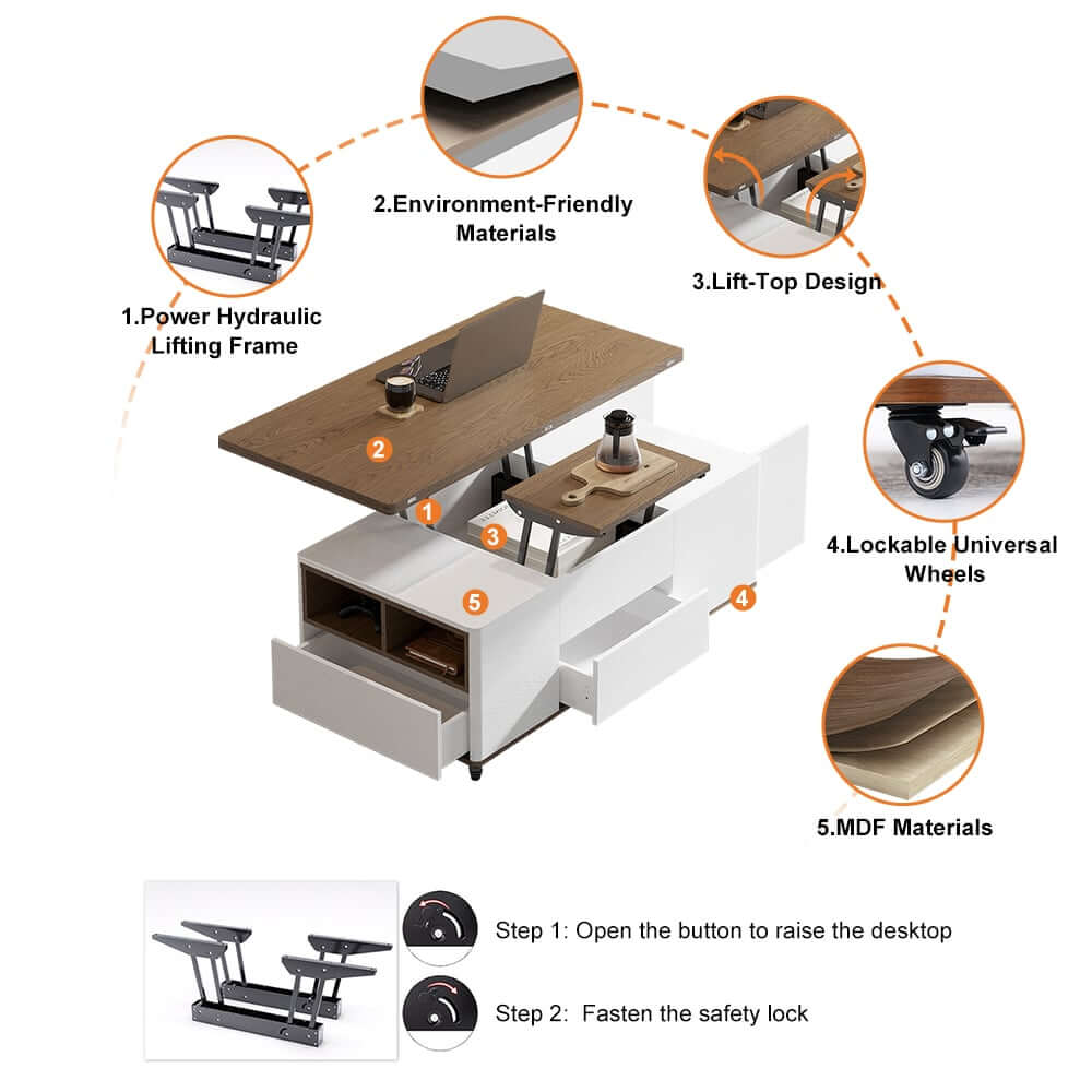 Modern Lift-Top Coffee Table With Storage & Wheels