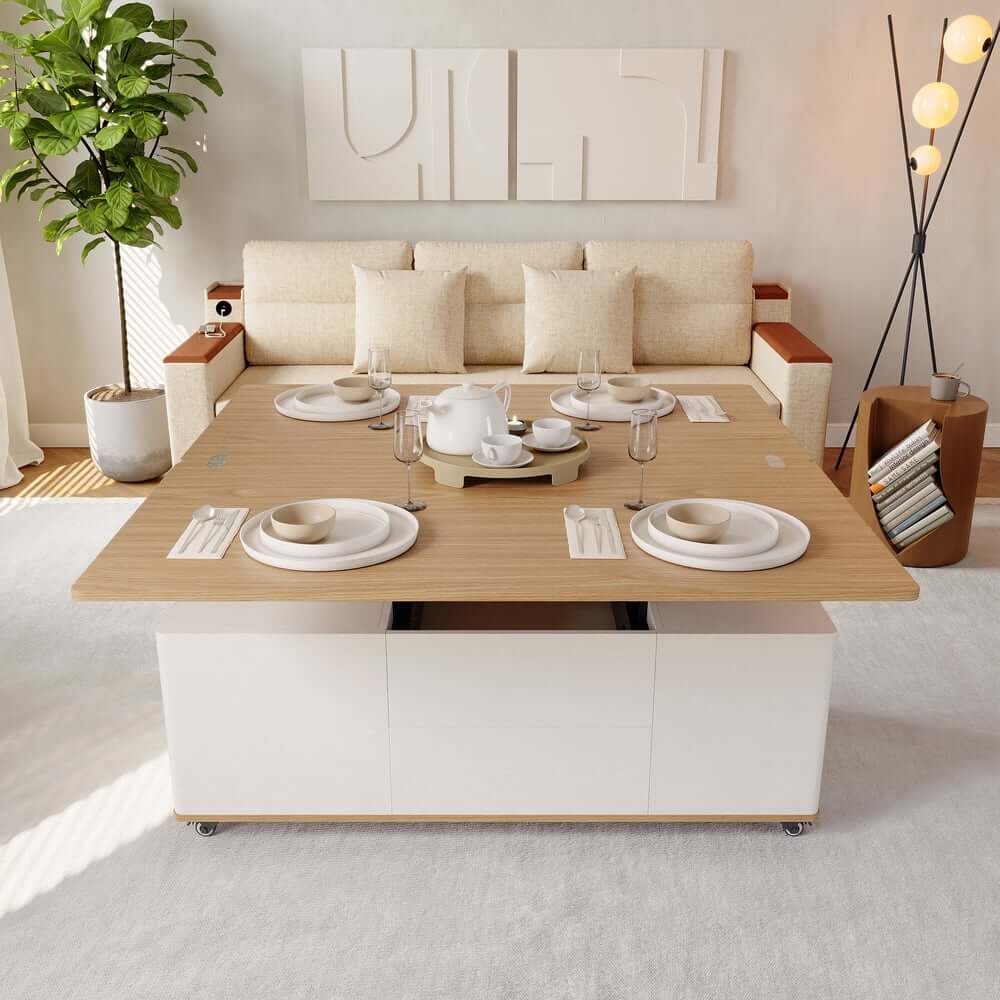 Modern Lift-Top Coffee Table With Storage & Wheels