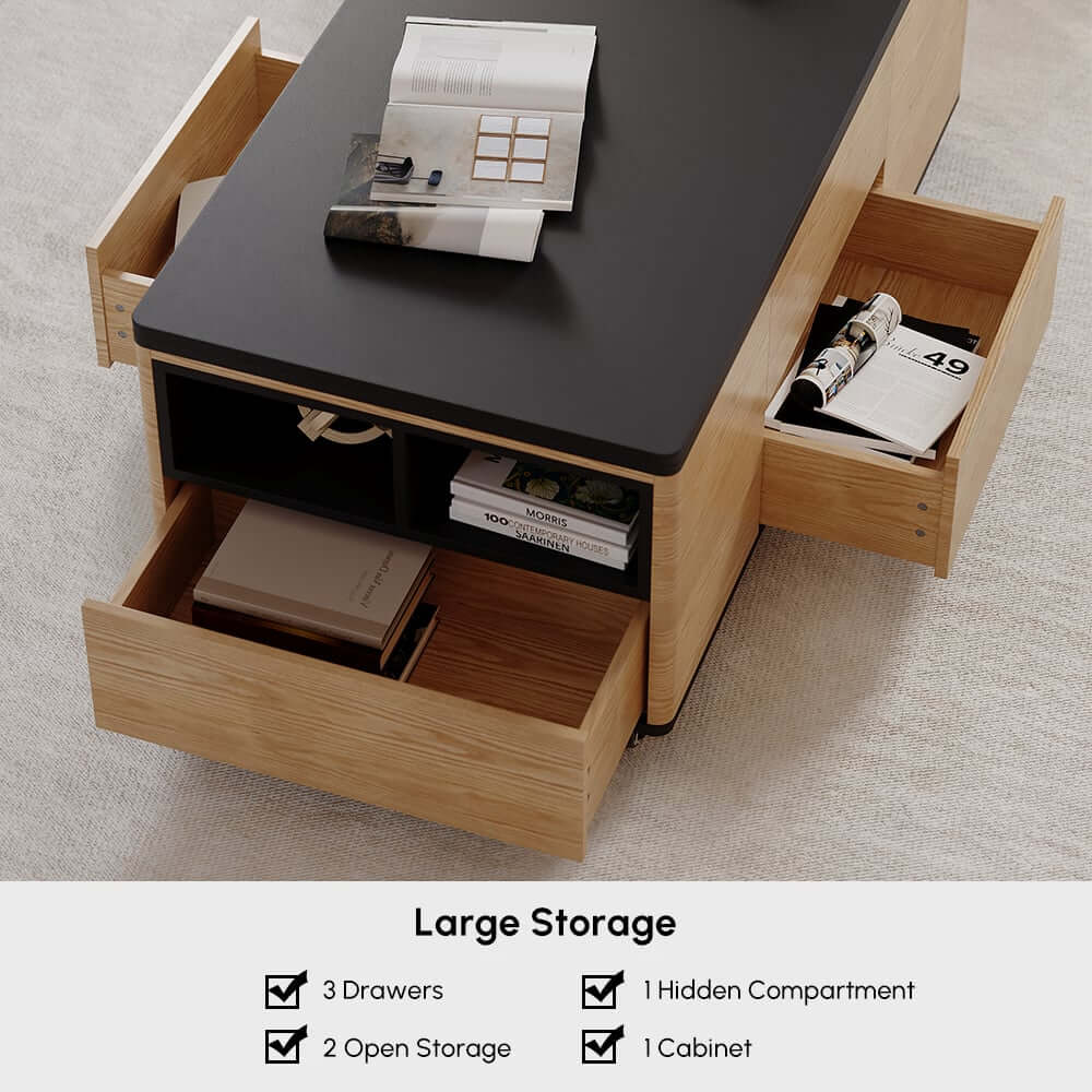 Modern Lift-Top Coffee Table With Storage & Wheels