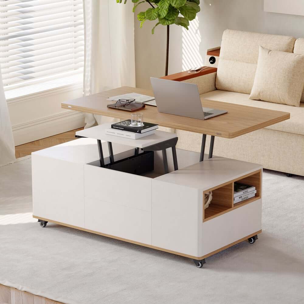 Modern Lift-Top Coffee Table With Storage & Wheels