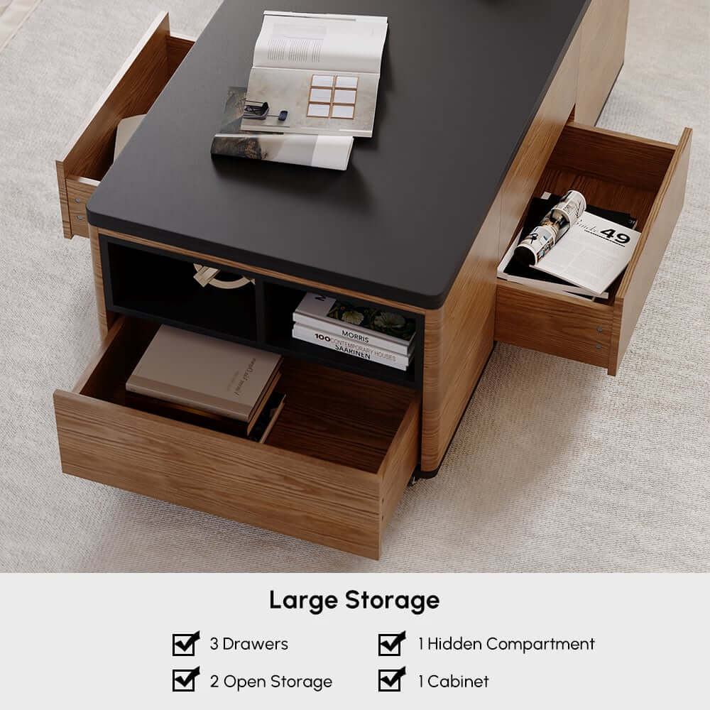 Modern Lift-Top Coffee Table With Storage & Wheels