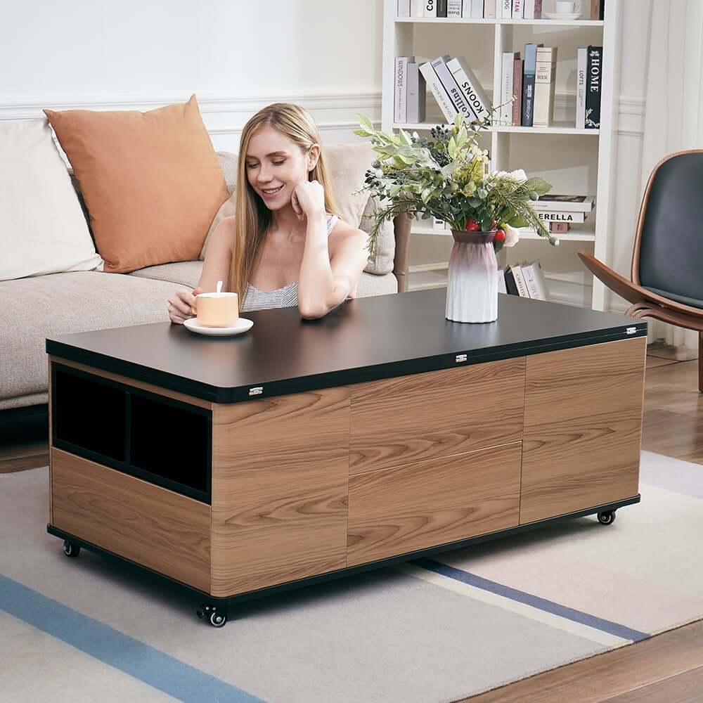 Modern Lift-Top Coffee Table With Storage & Wheels