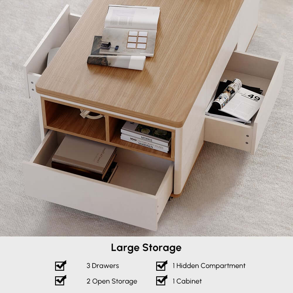 Modern Lift-Top Coffee Table With Storage & Wheels