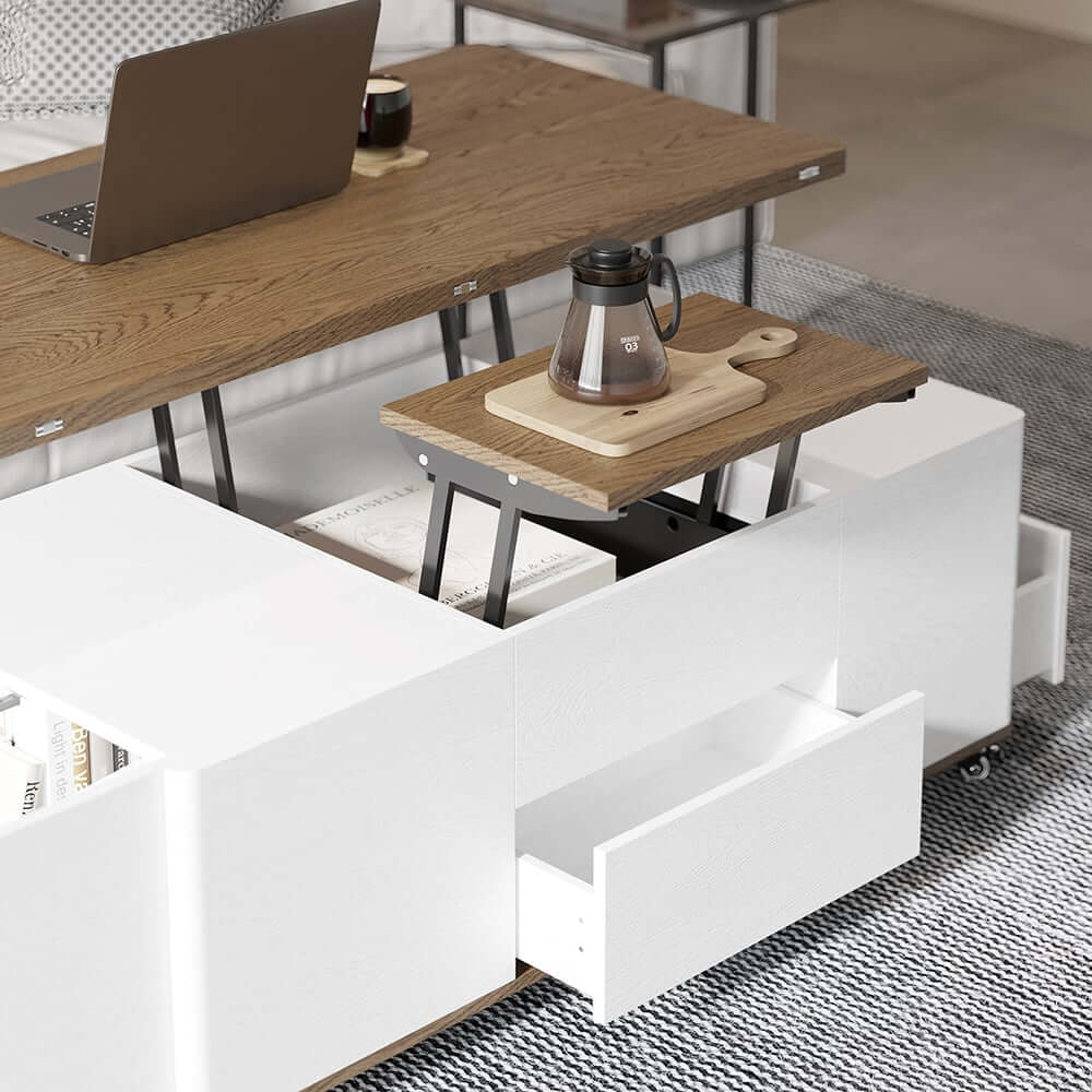 Modern Lift-Top Coffee Table With Storage & Wheels