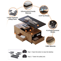 Modern Lift-Top Coffee Table With Storage & Wheels