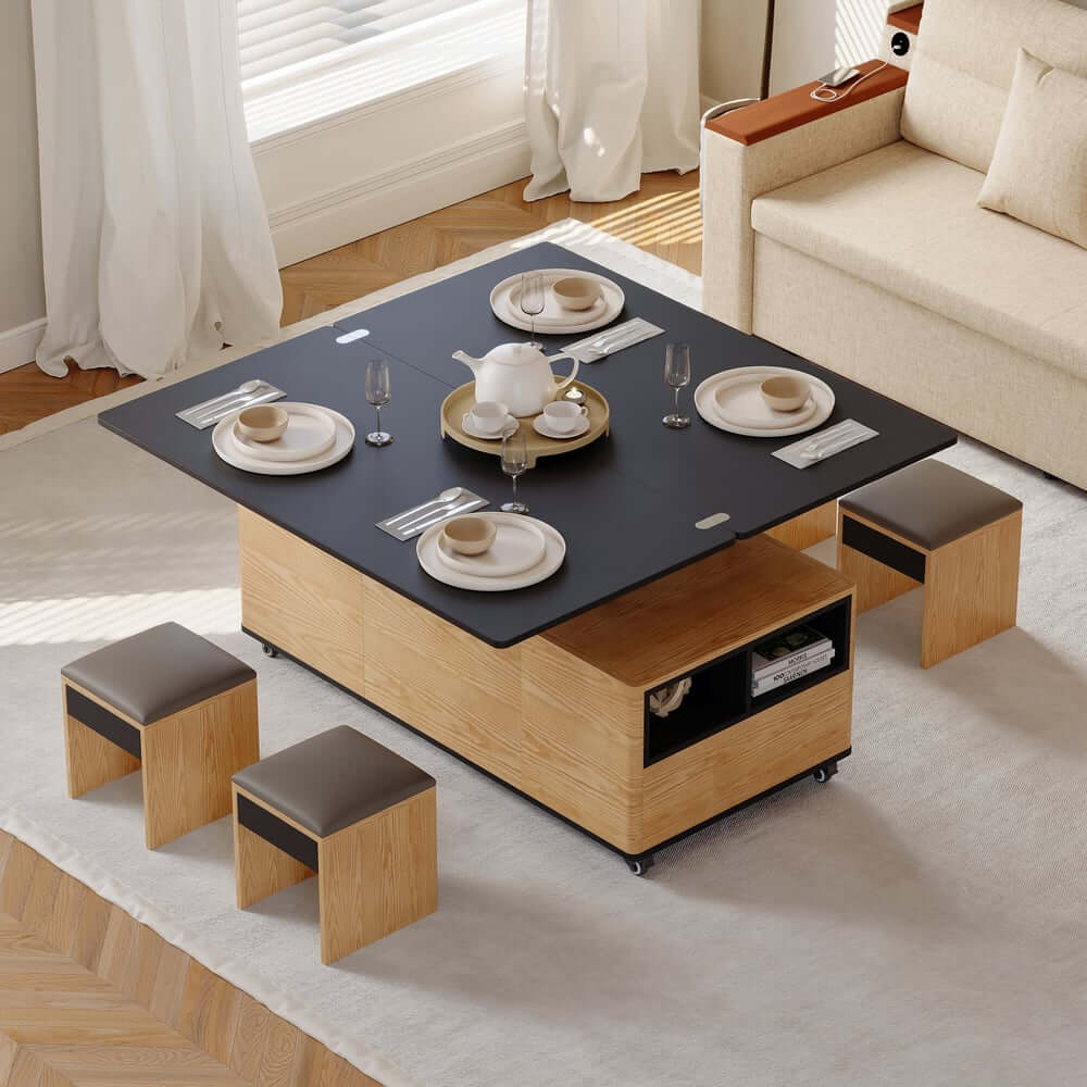 Modern Lift-Top Coffee Table With Storage & Wheels