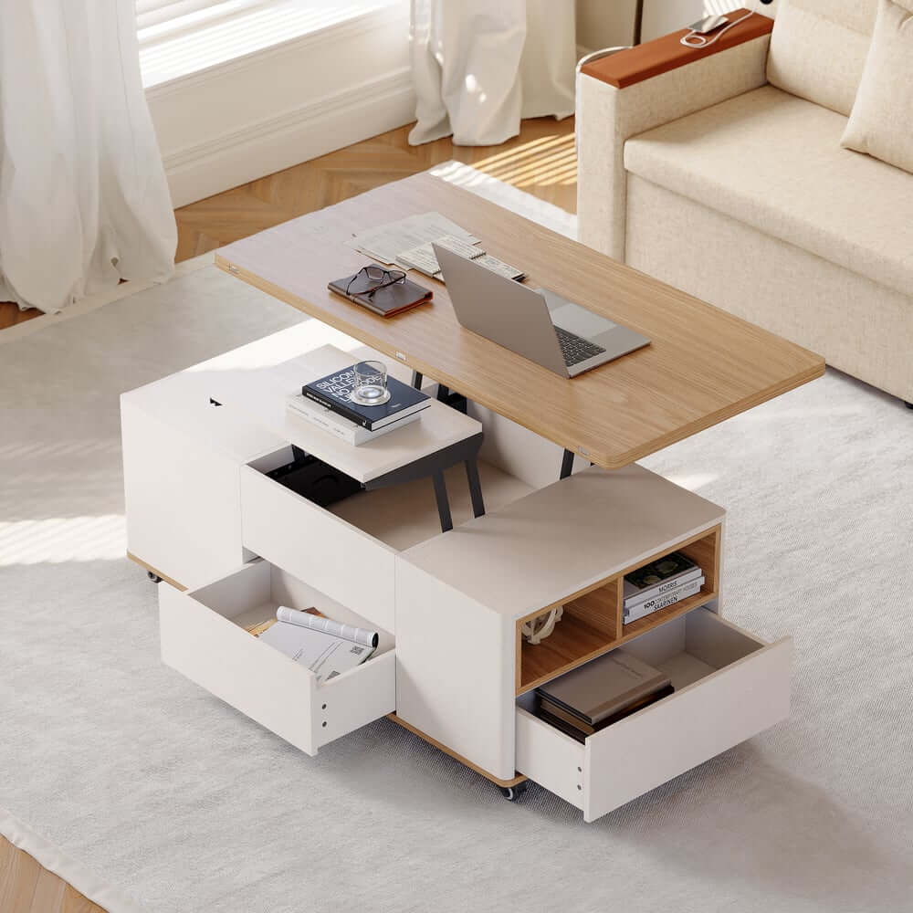 Modern Lift-Top Coffee Table With Storage & Wheels