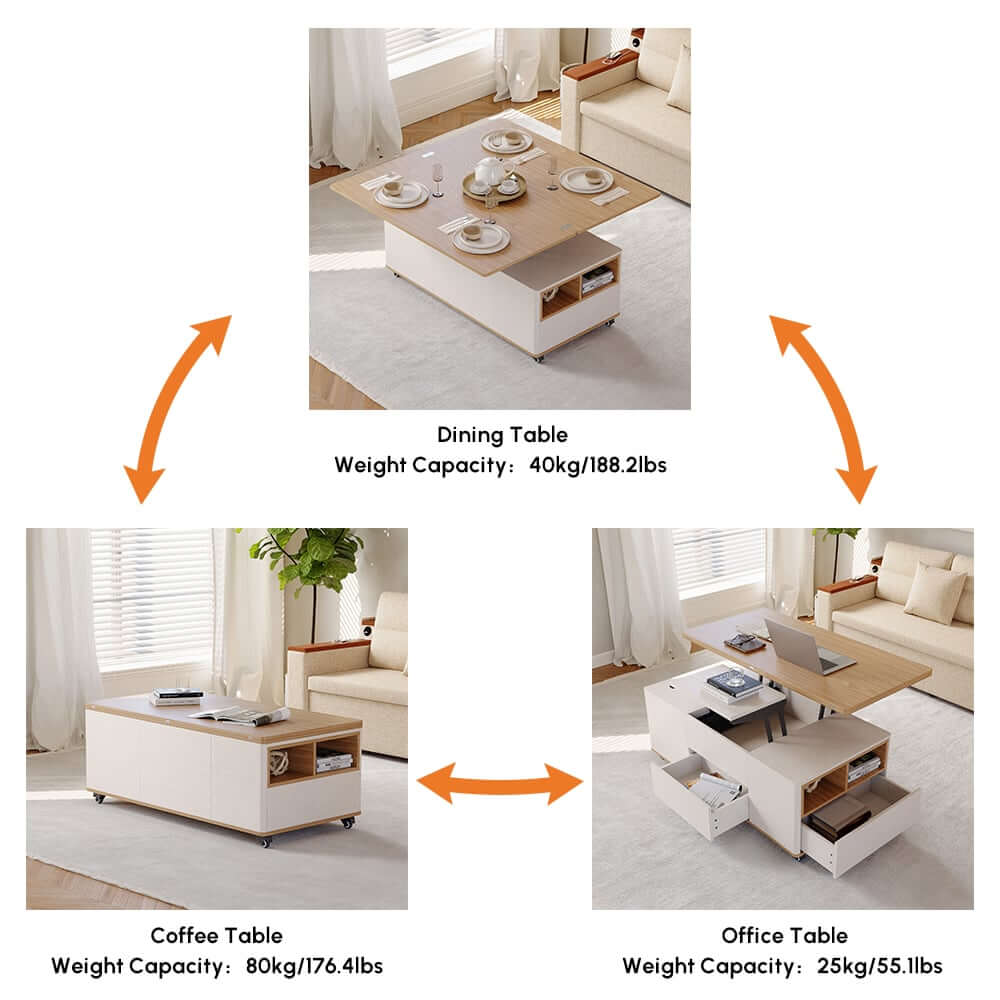 Modern Lift-Top Coffee Table With Storage & Wheels