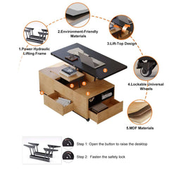 Modern Lift-Top Coffee Table With Storage & Wheels