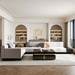 Modern Light Gray Modular Sectional Sofa Set With Storage