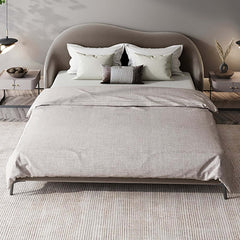 Modern Light Gray Velvet Platform Bed With Headboard