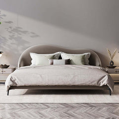 Modern Light Gray Velvet Platform Bed With Headboard