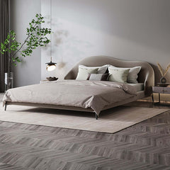 Modern Light Gray Velvet Platform Bed With Headboard Main Product Image
