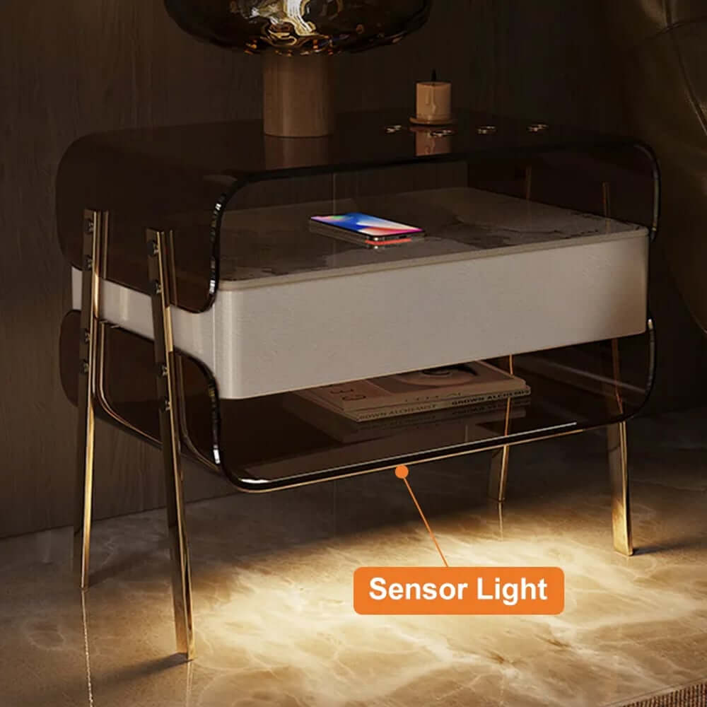 Modern Lighted Nightstand With Wireless Charging