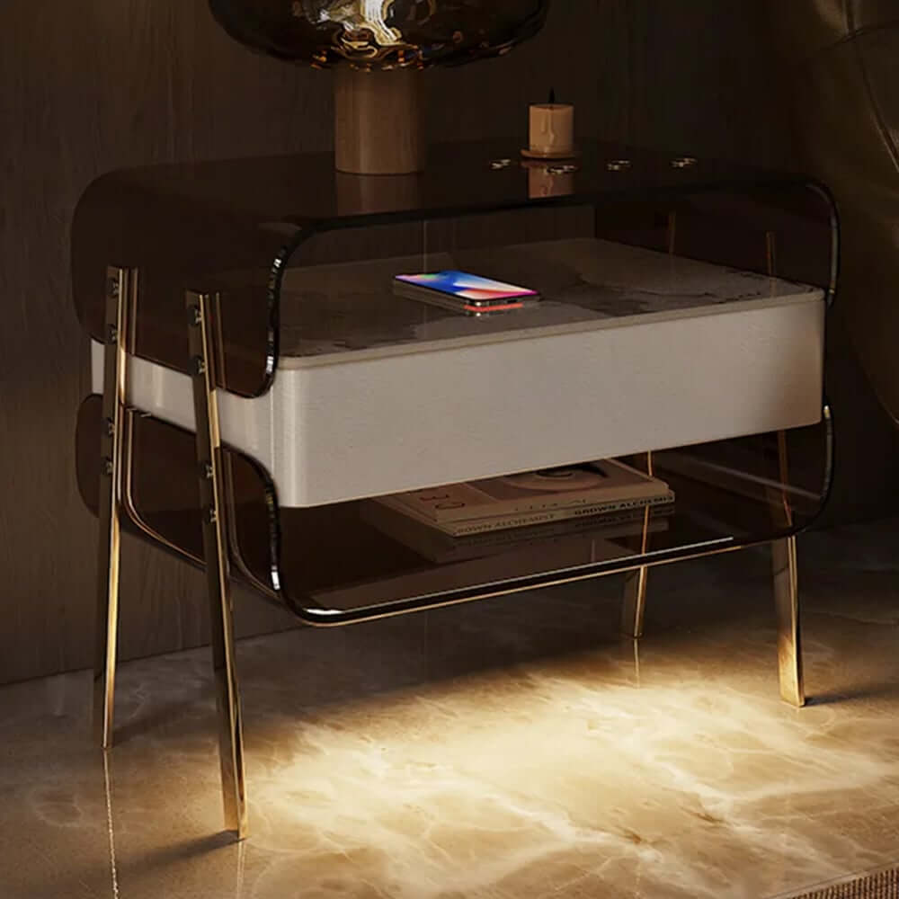 Modern Lighted Nightstand With Wireless Charging