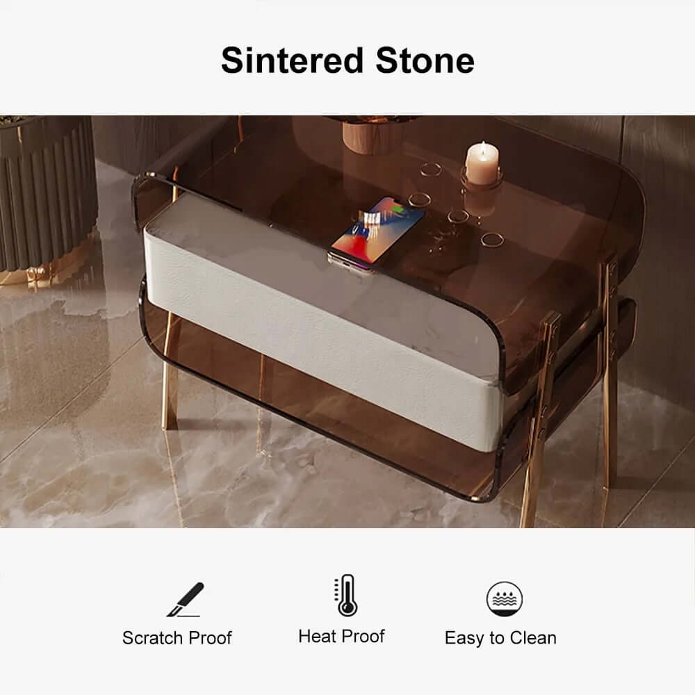 Modern Lighted Nightstand With Wireless Charging