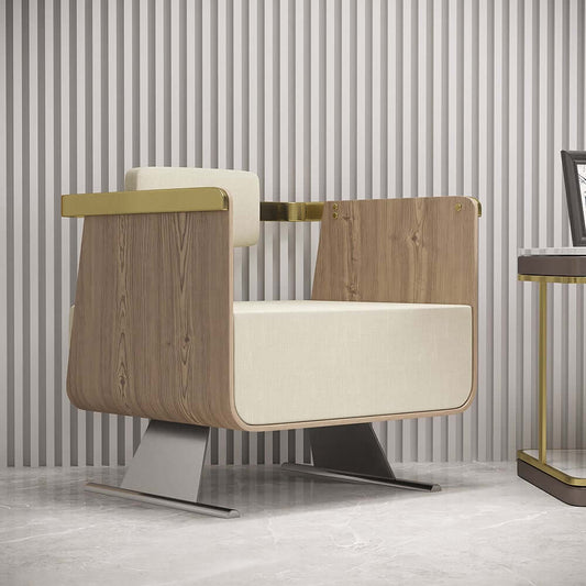 Modern Linen Arm Chair With Metal Legs - Solid Color Main Product Image