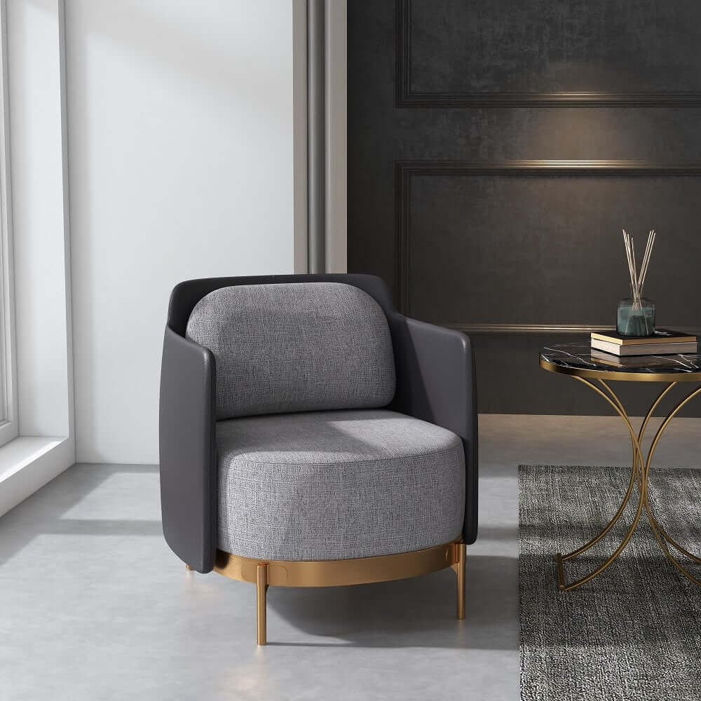 Modern Linen Barrel Chair With Gold Stainless Steel Legs