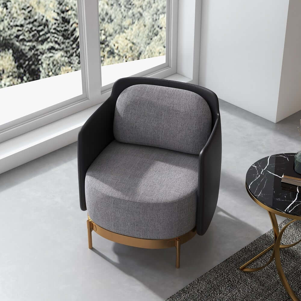 Modern Linen Barrel Chair With Gold Stainless Steel Legs