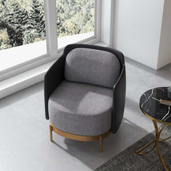 Modern Linen Barrel Chair With Gold Stainless Steel Legs
