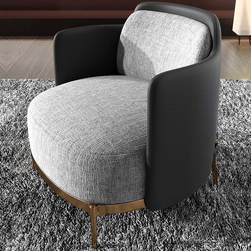 Modern Linen Barrel Chair With Gold Stainless Steel Legs