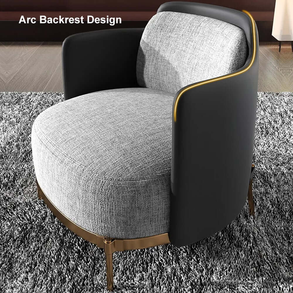 Modern Linen Barrel Chair With Gold Stainless Steel Legs
