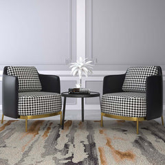 Modern Linen Barrel Chair With Gold Stainless Steel Legs