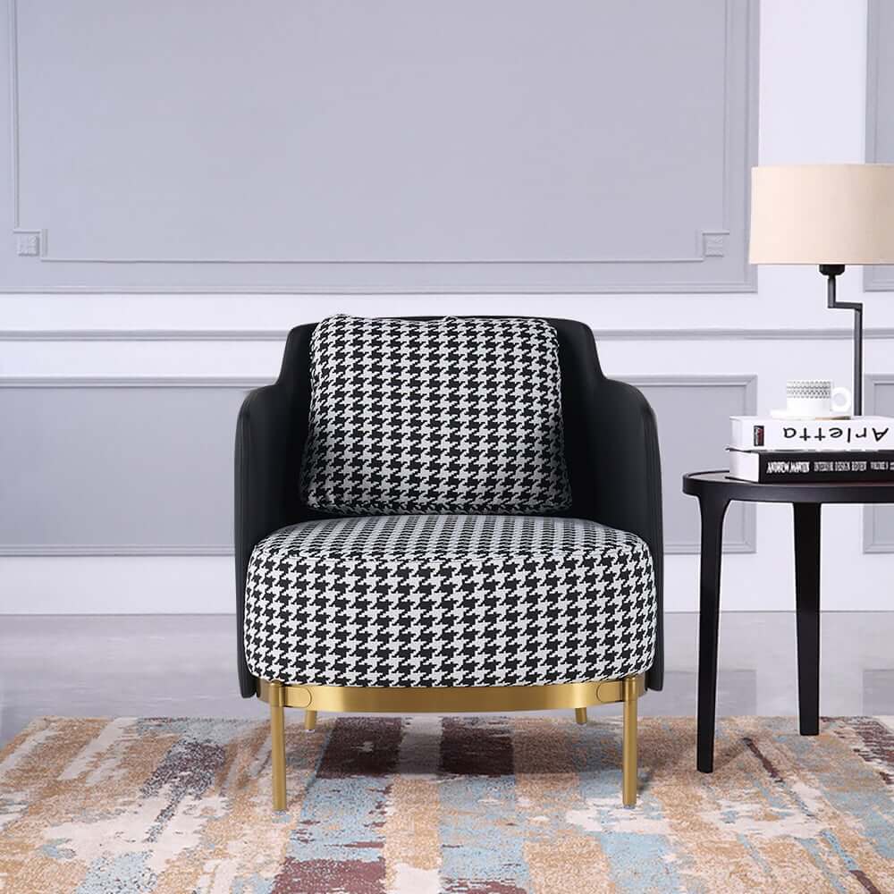 Modern Linen Barrel Chair With Gold Stainless Steel Legs