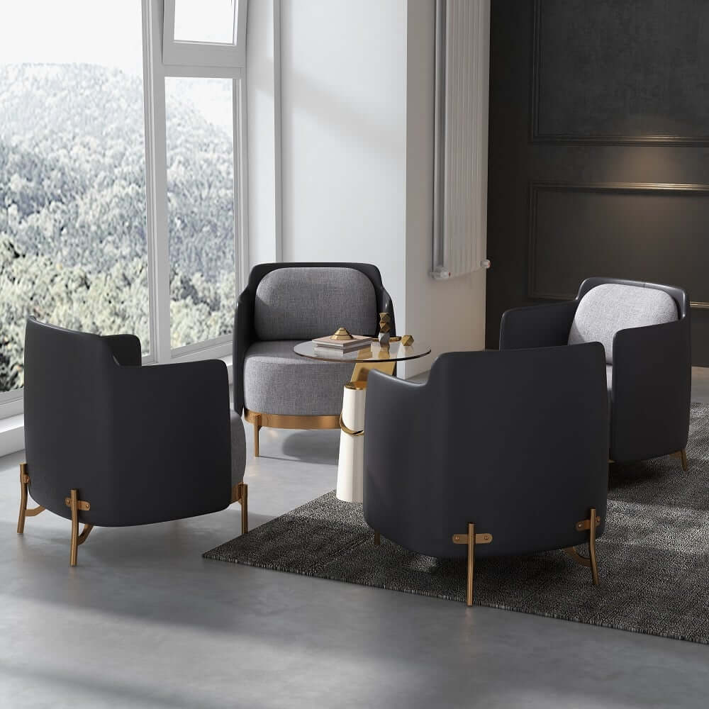 Modern Linen Barrel Chair With Gold Stainless Steel Legs