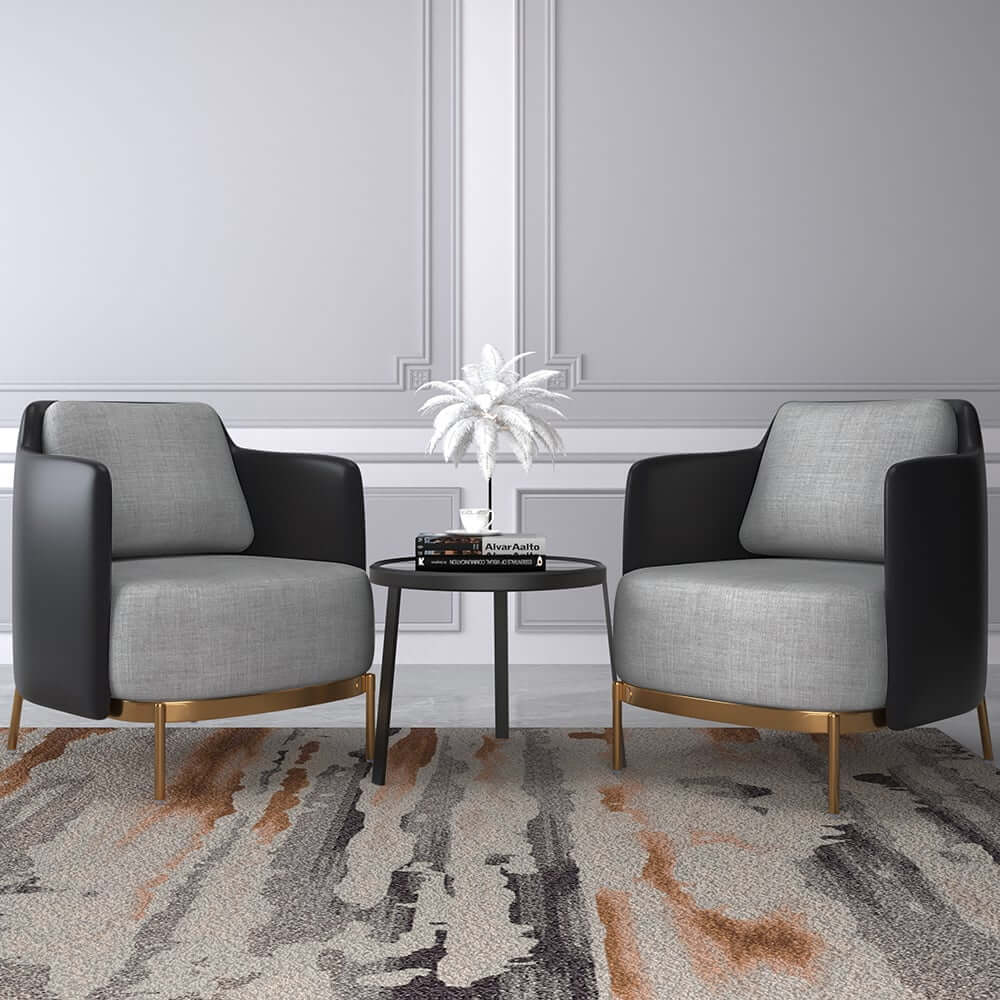 Modern Linen Barrel Chair With Gold Stainless Steel Legs