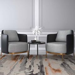 Modern Linen Barrel Chair With Gold Stainless Steel Legs