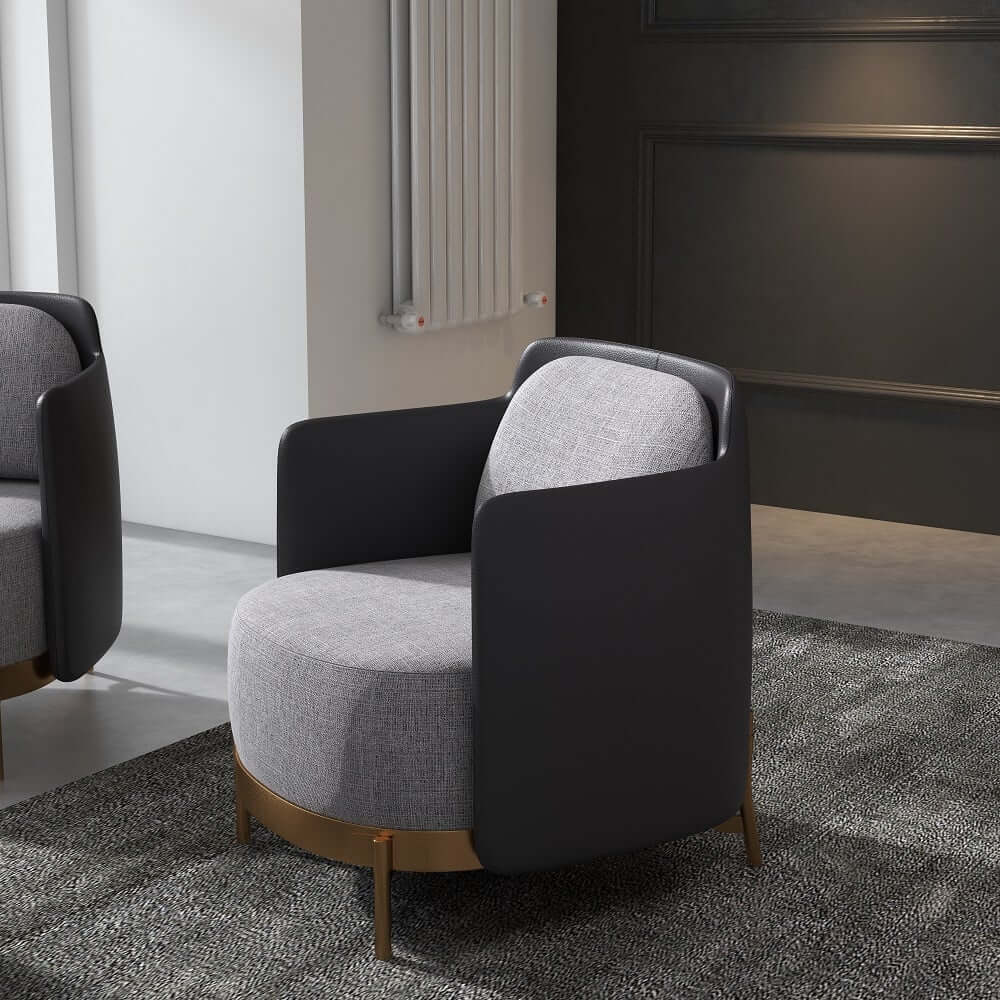Modern Linen Barrel Chair With Gold Stainless Steel Legs