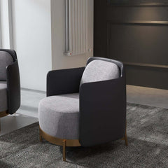 Modern Linen Barrel Chair With Gold Stainless Steel Legs