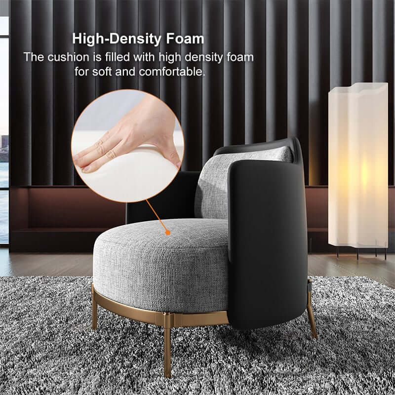 Modern Linen Barrel Chair With Gold Stainless Steel Legs